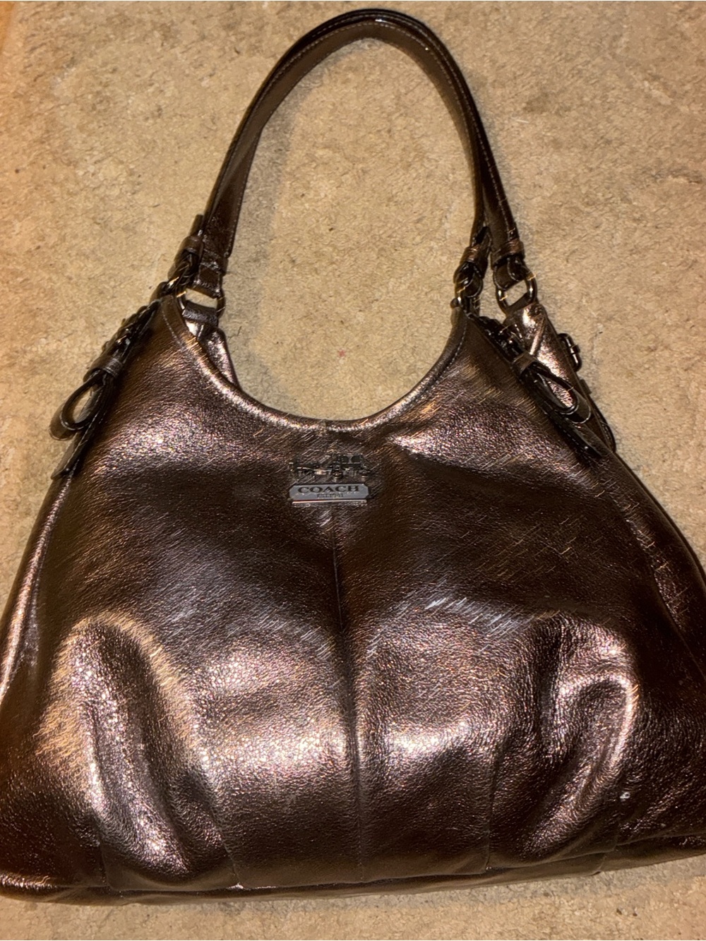 Coach Y2K Madison Maggie Hobo Metallic Bronze pewter Teal Lining purse RARE!!!